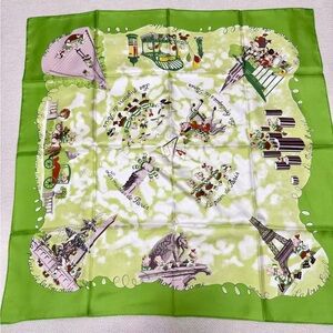 Green Paris-Themed Silk Scarf